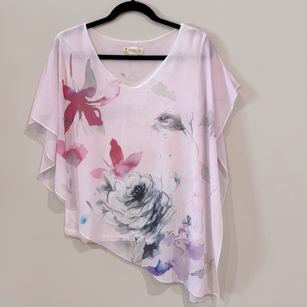 Impulse California Beautiful Asymmetrical Sheer Blouse